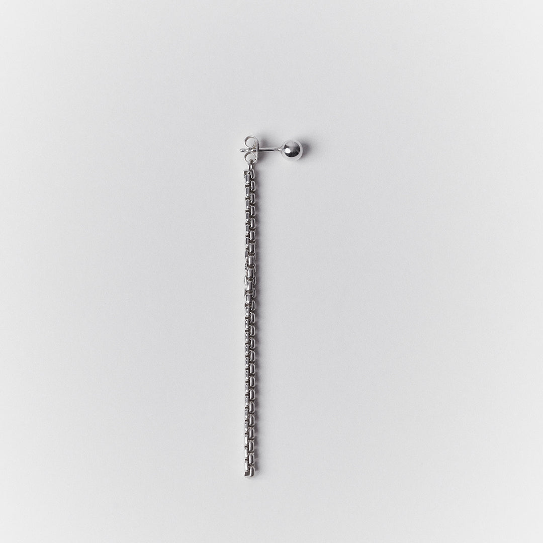 Long Dangling silver earring with. a ball stud.
